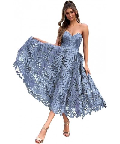 Lace 2024 Prom Dresses Short Sweetheart Neck Homecoming Dresses A Line Formal Dresses for Teens Pure Dusty Blue $53.00 Dresses