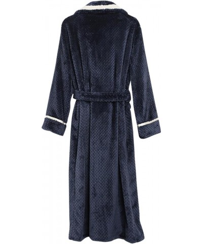 Women's Coral Fleece Nightgown Shawl Collar Winter Warm Thicken Bathrobe Sleepwear Soft Belted Long Robe with Pockets A1-navy...