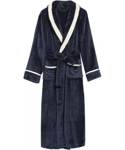 Women's Coral Fleece Nightgown Shawl Collar Winter Warm Thicken Bathrobe Sleepwear Soft Belted Long Robe with Pockets A1-navy...