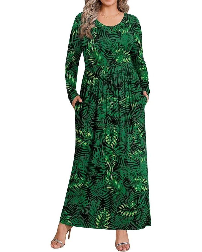 Womens XL-6XL Long Sleeve Casual Plus Size Maxi Dresses with Pockets Big Green Leaf $16.81 Dresses