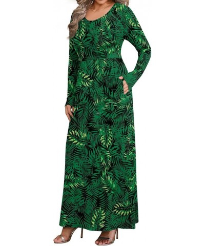 Womens XL-6XL Long Sleeve Casual Plus Size Maxi Dresses with Pockets Big Green Leaf $16.81 Dresses