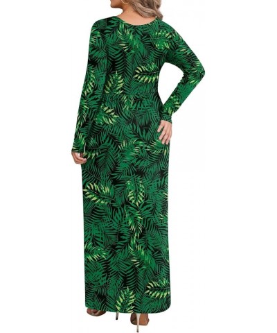 Womens XL-6XL Long Sleeve Casual Plus Size Maxi Dresses with Pockets Big Green Leaf $16.81 Dresses