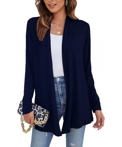 Women's Lightweight Open Front Cardigans Long Sleeve Casual Soft Drape Fall Cardigan Navy Blue $16.00 Sweaters