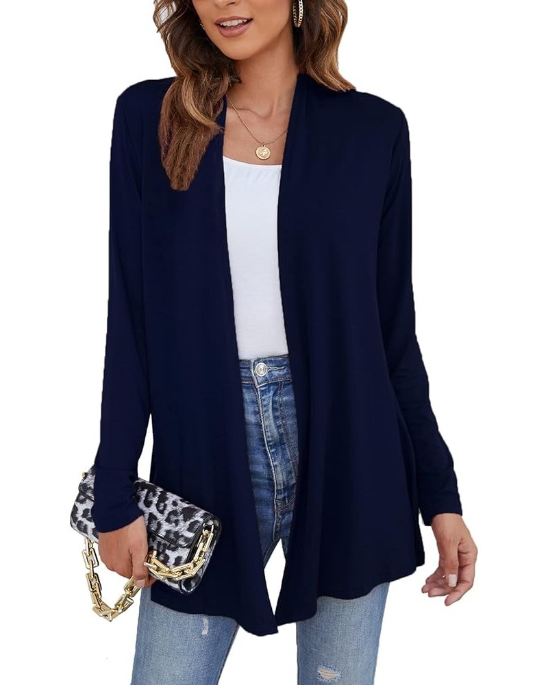 Women's Lightweight Open Front Cardigans Long Sleeve Casual Soft Drape Fall Cardigan Navy Blue $16.00 Sweaters