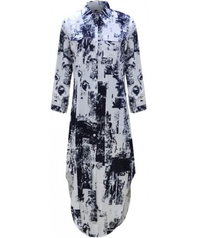 Long Shirt Dress for Women Button Down Collar Printed Casual Maxi Dress with Pocket Loose Long Sleeve Relaxed Split Hem Dress...