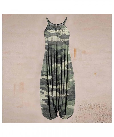 Jumpsuits for Women Summer Boho Print Casual Loose Sleeveless Racerback Spaghetti Straps Harem Pants Jumpsuit Romper J-green ...