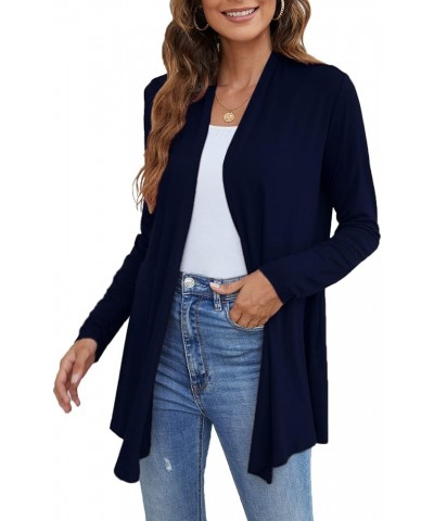 Women's Lightweight Open Front Cardigans Long Sleeve Casual Soft Drape Fall Cardigan Navy Blue $16.00 Sweaters