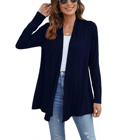 Women's Lightweight Open Front Cardigans Long Sleeve Casual Soft Drape Fall Cardigan Navy Blue $16.00 Sweaters