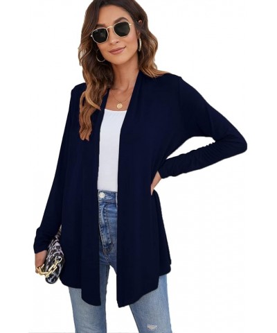 Women's Lightweight Open Front Cardigans Long Sleeve Casual Soft Drape Fall Cardigan Navy Blue $16.00 Sweaters