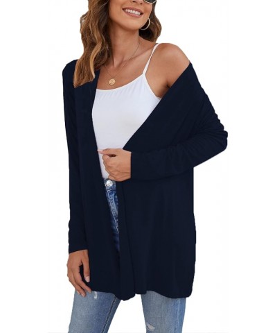 Women's Lightweight Open Front Cardigans Long Sleeve Casual Soft Drape Fall Cardigan Navy Blue $16.00 Sweaters