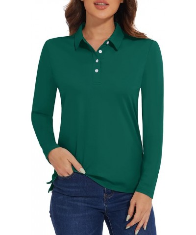 Women's Polo Shirts Long Sleeve Golf T Shirt Quick Dry UPF 50+ Sun Protection Lightweight Athletic Tennis Shirts Emerald Gree...