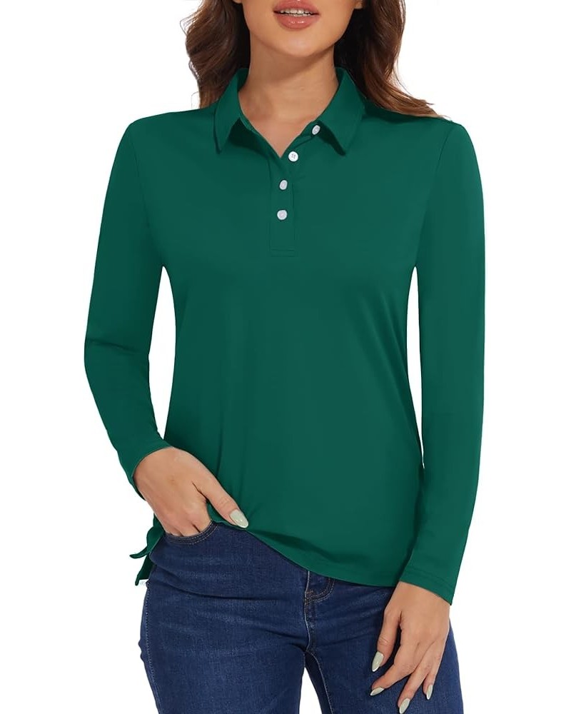 Women's Polo Shirts Long Sleeve Golf T Shirt Quick Dry UPF 50+ Sun Protection Lightweight Athletic Tennis Shirts Emerald Gree...