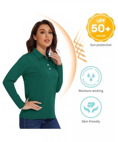 Women's Polo Shirts Long Sleeve Golf T Shirt Quick Dry UPF 50+ Sun Protection Lightweight Athletic Tennis Shirts Emerald Gree...