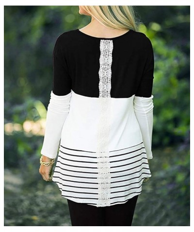 Women's Back Lace Color Block Tops Long Sleeve T-Shirts Blouses Black $5.88 Blouses