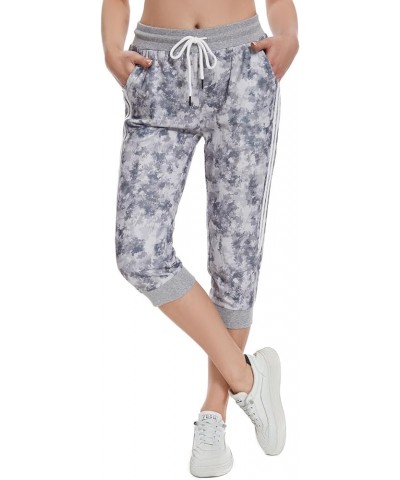 Capri Sweatpants for Women Casual Capri Pants Capri Joggers Sports Pants Cropped Joggers with Pockets Tie Dye Grey Waffle $16...