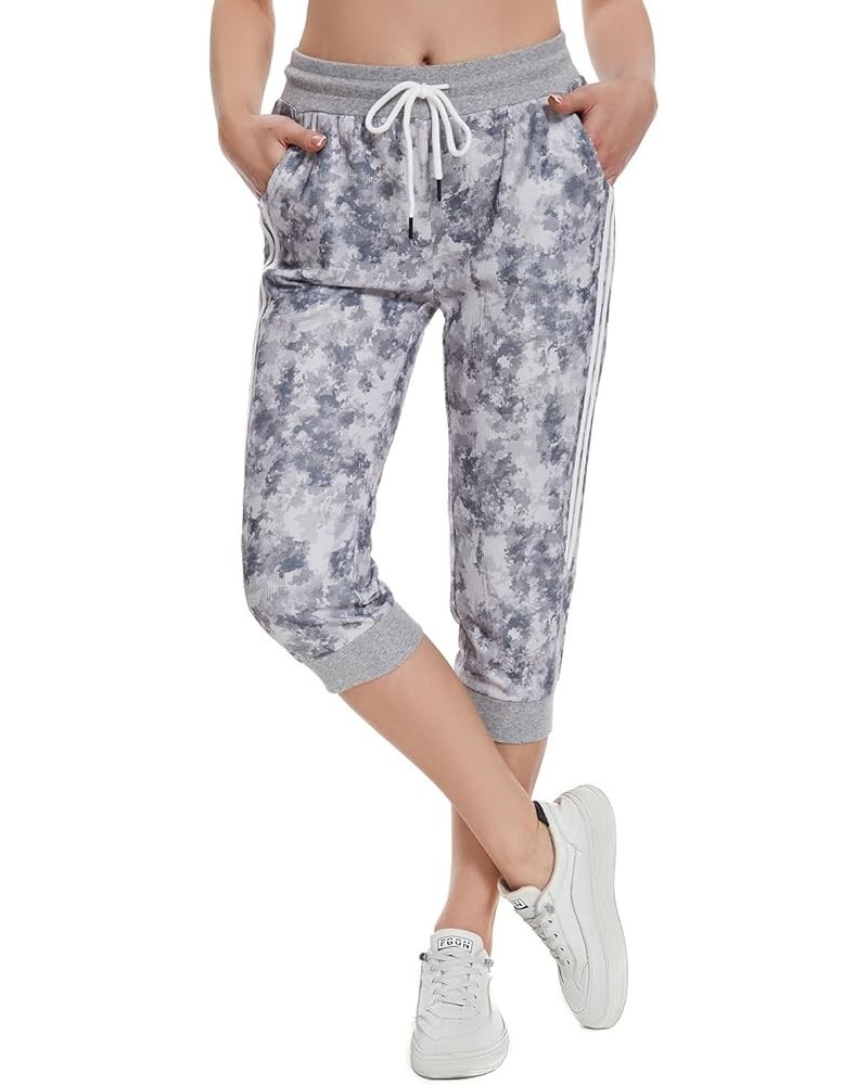 Capri Sweatpants for Women Casual Capri Pants Capri Joggers Sports Pants Cropped Joggers with Pockets Tie Dye Grey Waffle $16...