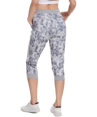 Capri Sweatpants for Women Casual Capri Pants Capri Joggers Sports Pants Cropped Joggers with Pockets Tie Dye Grey Waffle $16...