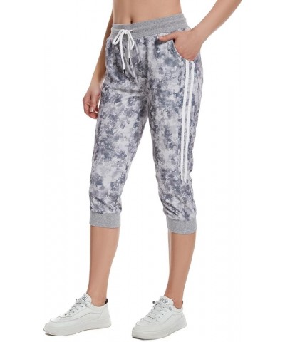 Capri Sweatpants for Women Casual Capri Pants Capri Joggers Sports Pants Cropped Joggers with Pockets Tie Dye Grey Waffle $16...