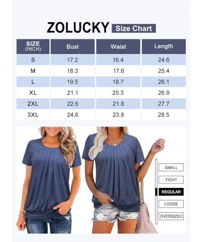 Womens Casual Short Sleeve Tunic Tops Scoop Neck T Shirts Summer Loose Fit Tunics C Yellow Blue $16.49 Tops