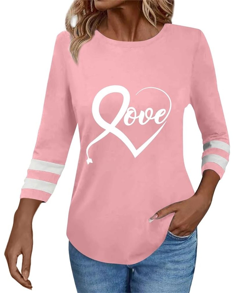 Valentine's Day Womens Tunic Tops 3/4 Sleeve Crewneck Shirts Love Print Blouses Summer Three Quarter Sleeve Tunic Top Pink-s0...