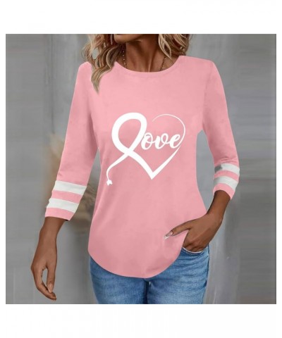 Valentine's Day Womens Tunic Tops 3/4 Sleeve Crewneck Shirts Love Print Blouses Summer Three Quarter Sleeve Tunic Top Pink-s0...