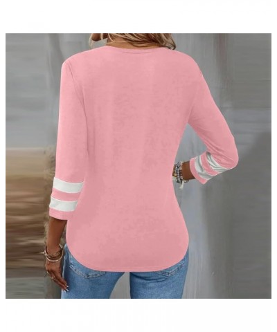 Valentine's Day Womens Tunic Tops 3/4 Sleeve Crewneck Shirts Love Print Blouses Summer Three Quarter Sleeve Tunic Top Pink-s0...