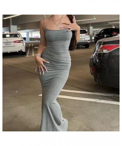 Women Bodycon Dress Sexy Low Cut Neckline Slim Sleeveless Maxi Cami Dresses Party Evening Elegant Slip Dresses 1-grey $14.03 ...