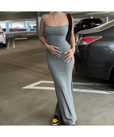 Women Bodycon Dress Sexy Low Cut Neckline Slim Sleeveless Maxi Cami Dresses Party Evening Elegant Slip Dresses 1-grey $14.03 ...