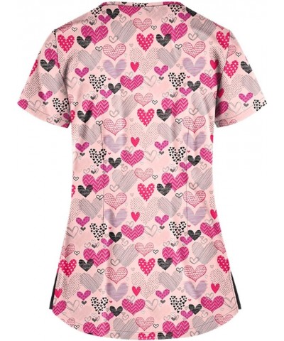 Nurse Uniforms for Women Pattern V Neck Short Sleeve Scrub Tops Lightweight Tunic with Pockets A2-pink $7.94 Tops