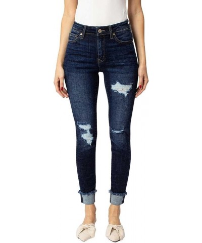 Kancan Women's High Rise Distressed Cuffed Ankle Skinny Jeans - KC7299 Dark Wash $27.06 Jeans