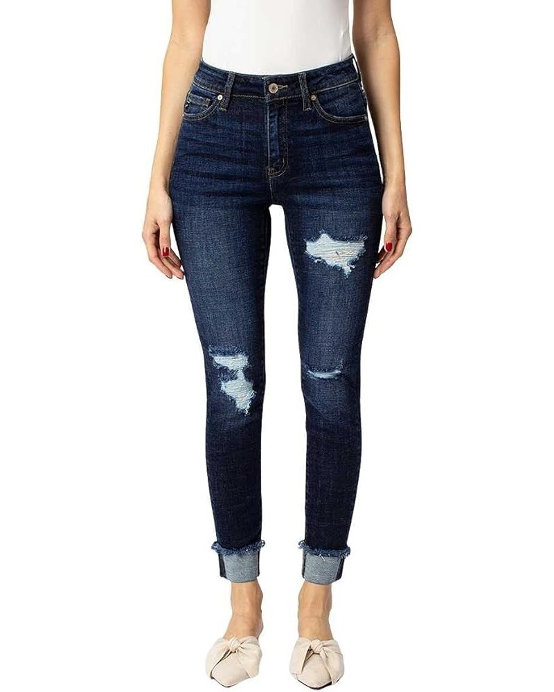 Kancan Women's High Rise Distressed Cuffed Ankle Skinny Jeans - KC7299 Dark Wash $27.06 Jeans