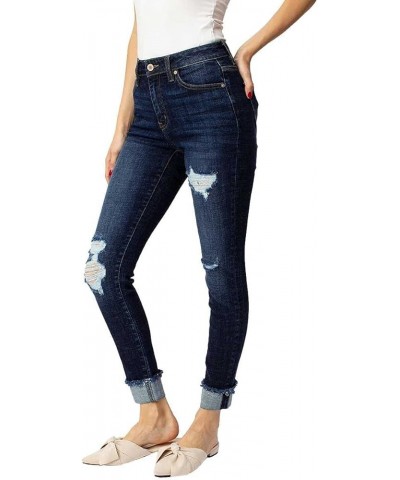 Kancan Women's High Rise Distressed Cuffed Ankle Skinny Jeans - KC7299 Dark Wash $27.06 Jeans