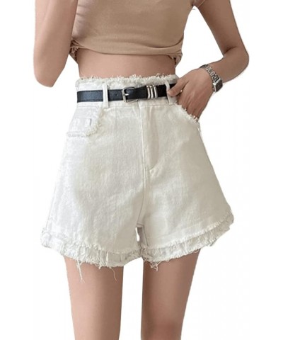 Jeans Shorts for Teen Girls Women High Waist Flower Frayed Raw Hem Pocket Straight Leg Slim Fit A Line Denim Shorts Q-white $...