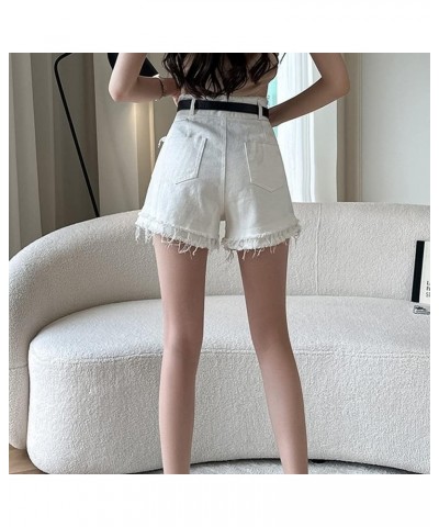 Jeans Shorts for Teen Girls Women High Waist Flower Frayed Raw Hem Pocket Straight Leg Slim Fit A Line Denim Shorts Q-white $...