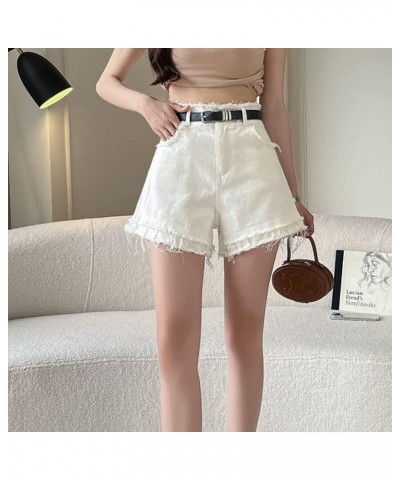 Jeans Shorts for Teen Girls Women High Waist Flower Frayed Raw Hem Pocket Straight Leg Slim Fit A Line Denim Shorts Q-white $...