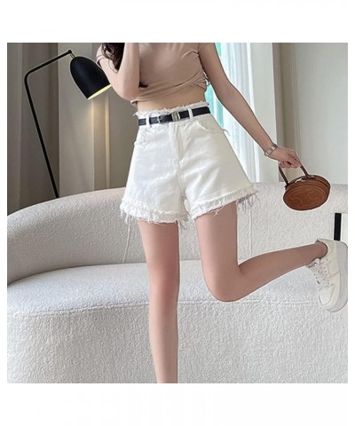 Jeans Shorts for Teen Girls Women High Waist Flower Frayed Raw Hem Pocket Straight Leg Slim Fit A Line Denim Shorts Q-white $...