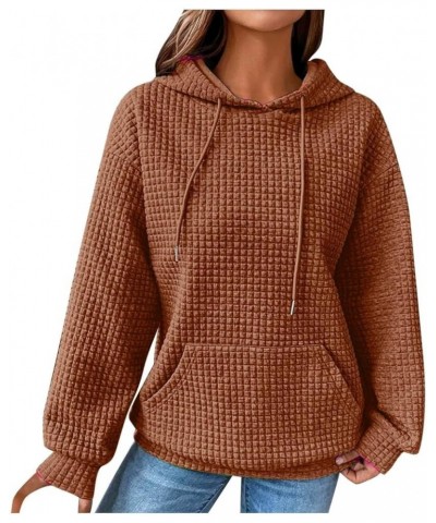 Fall Sweaters For Women Slim Trendy Drawstring Solid Color Long Sleeve Waffle Hoodies Pullover Tops With Pocket 01coffee $10....