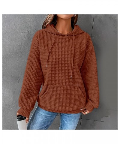 Fall Sweaters For Women Slim Trendy Drawstring Solid Color Long Sleeve Waffle Hoodies Pullover Tops With Pocket 01coffee $10....