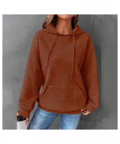 Fall Sweaters For Women Slim Trendy Drawstring Solid Color Long Sleeve Waffle Hoodies Pullover Tops With Pocket 01coffee $10....