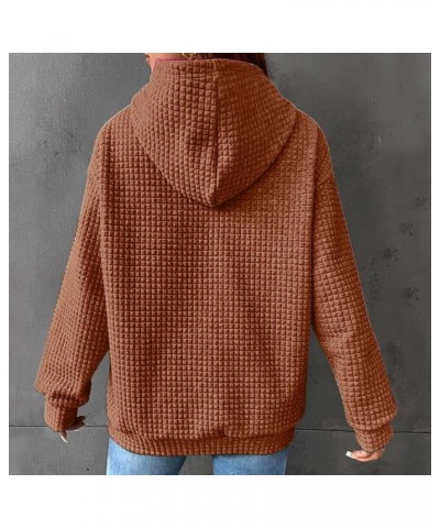 Fall Sweaters For Women Slim Trendy Drawstring Solid Color Long Sleeve Waffle Hoodies Pullover Tops With Pocket 01coffee $10....