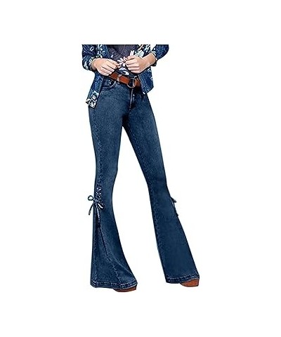 Lace-up Bell Bottom Pants Jeans for Women Mid Waisted Wide Leg Bootcut Slim Denim Pants Trousers (Small30.7W,Dark Blue) XXXX-...