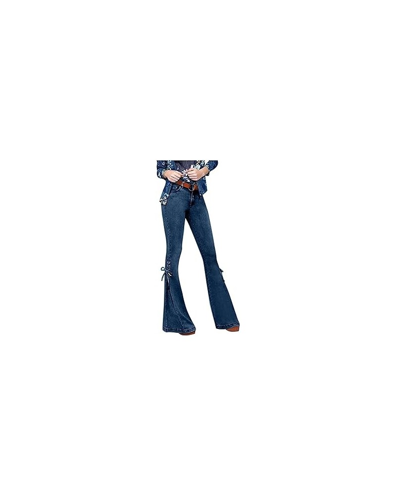 Lace-up Bell Bottom Pants Jeans for Women Mid Waisted Wide Leg Bootcut Slim Denim Pants Trousers (Small30.7W,Dark Blue) XXXX-...