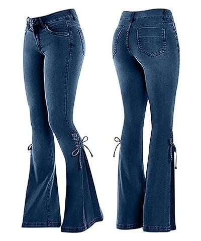 Lace-up Bell Bottom Pants Jeans for Women Mid Waisted Wide Leg Bootcut Slim Denim Pants Trousers (Small30.7W,Dark Blue) XXXX-...