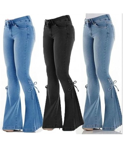 Lace-up Bell Bottom Pants Jeans for Women Mid Waisted Wide Leg Bootcut Slim Denim Pants Trousers (Small30.7W,Dark Blue) XXXX-...