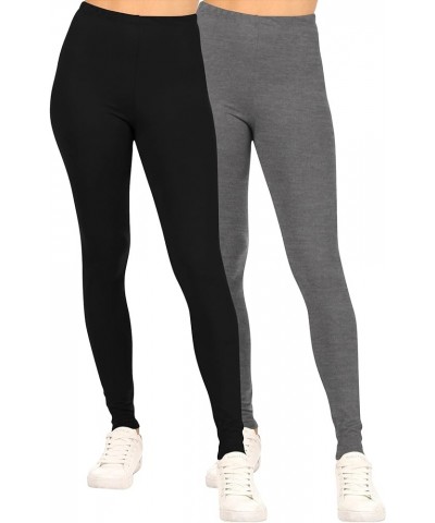 Women's Casual High Waist Full Length Soft Lightweight Leggings 2-Pack Made in USA Hle01251 Black-heather Charcoal $11.59 Leg...