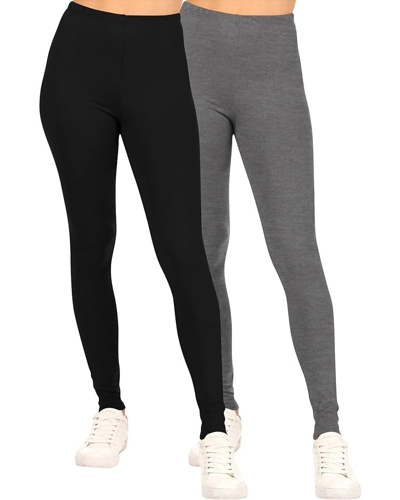 Women's Casual High Waist Full Length Soft Lightweight Leggings 2-Pack Made in USA Hle01251 Black-heather Charcoal $11.59 Leg...