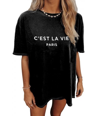 Women's Casual Sun and Moon Tie Dye Shirt Oversized T-Shirt Baggy Graphic Tees for Teen Girls Paris-black $10.07 T-Shirts