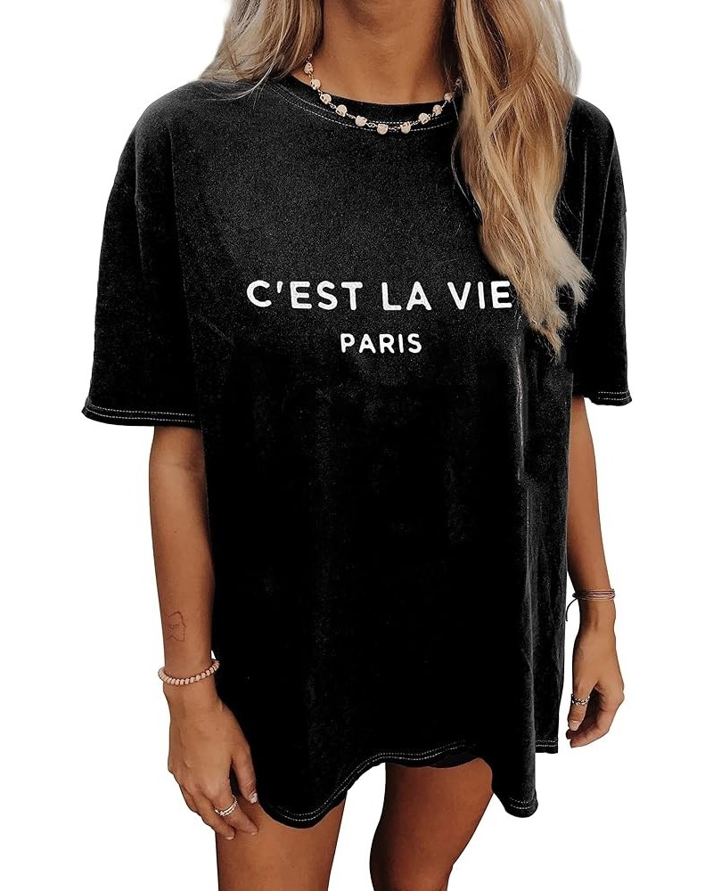 Women's Casual Sun and Moon Tie Dye Shirt Oversized T-Shirt Baggy Graphic Tees for Teen Girls Paris-black $10.07 T-Shirts