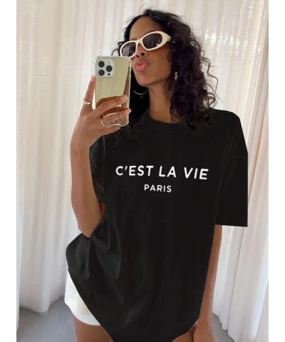 Women's Casual Sun and Moon Tie Dye Shirt Oversized T-Shirt Baggy Graphic Tees for Teen Girls Paris-black $10.07 T-Shirts