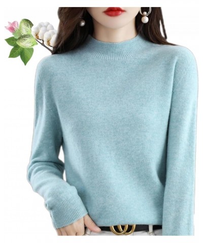 Cashmere Sweaters for Women, 100% Cashmere Long Sleeve Crew, Fall Winter Knit Pullover Jumper Tops Sky Blue $11.50 Sweaters